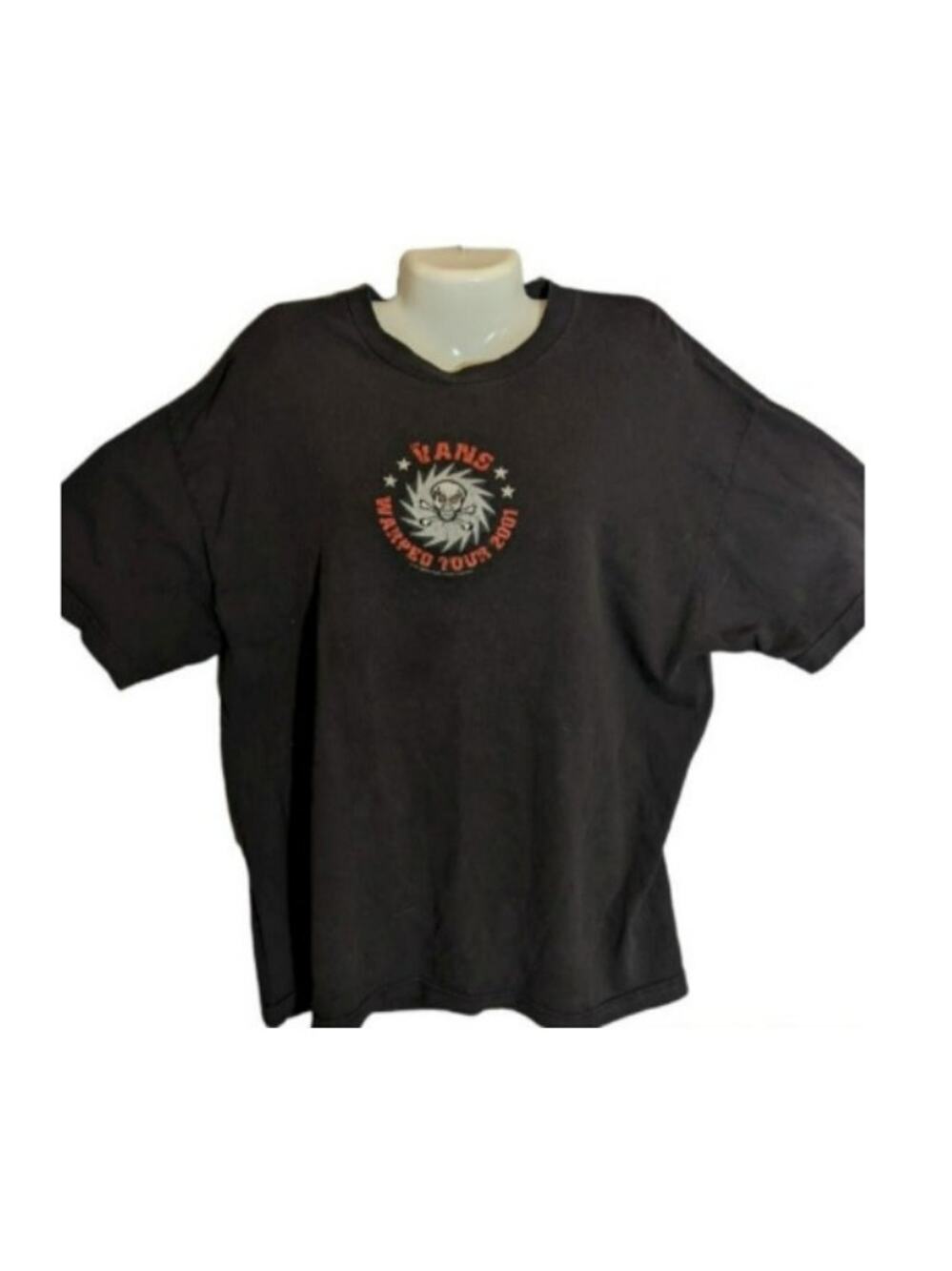 VTG 2001 Vans Warped Tour Black Skull Crossbone Pop Punk Rock Y2K Tee Shirt XL